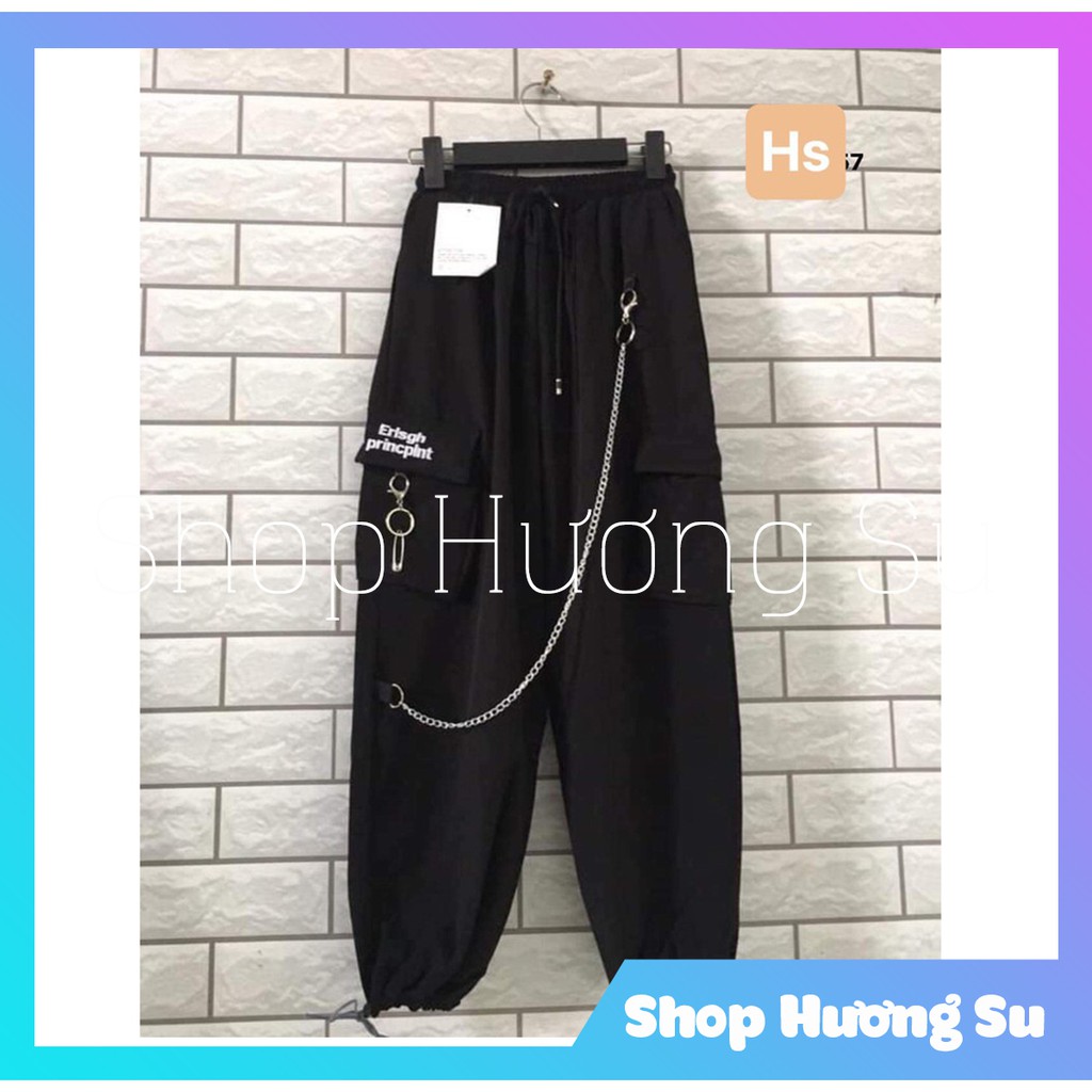 [Mã FAXANH55 giảm 10K đơn 50K] Unisex Quần Jogger Nam Nữ Túi Hộp Nắp Thêu Phối Dây Xích Vải Kaki Cao Cấp