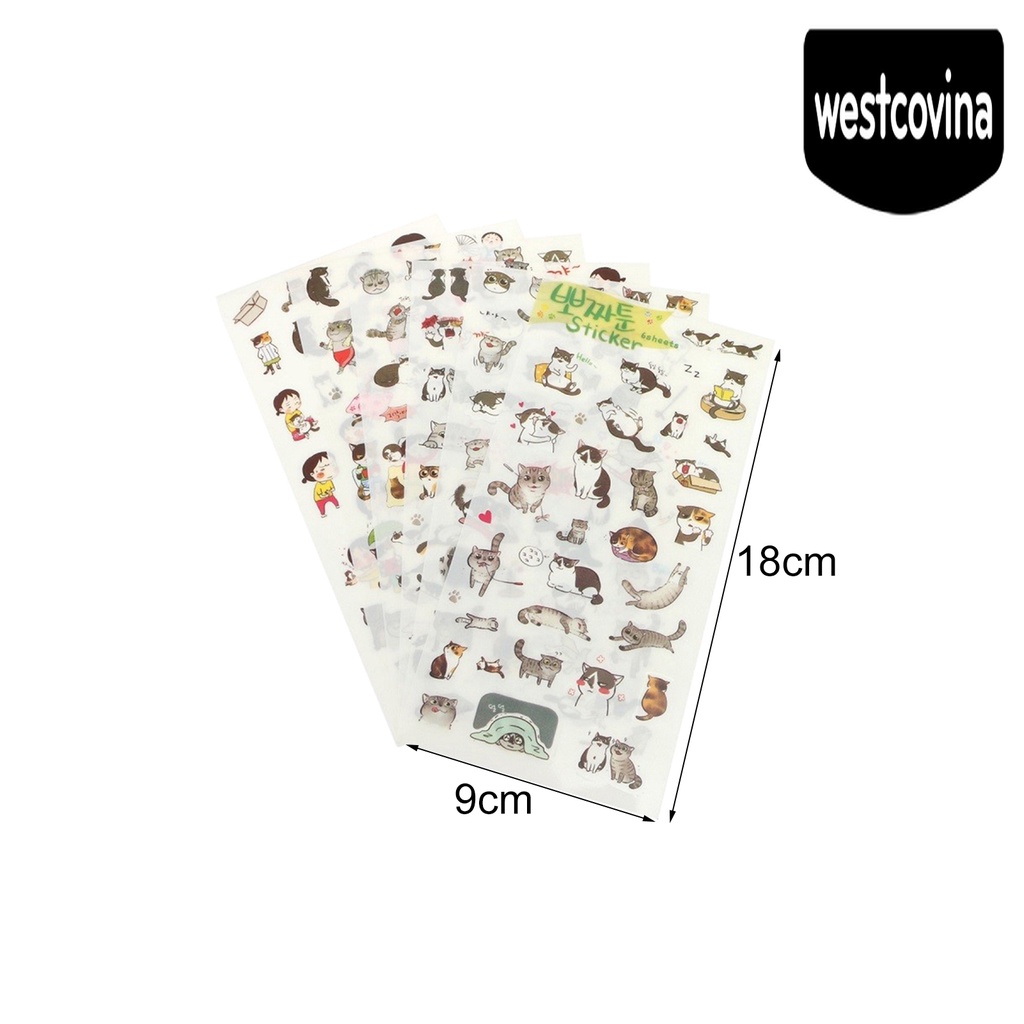 Phương Tây✎Set 6 Tấm Hình Dán Mèo Trong Suốt Trang Trí Nhật Ký