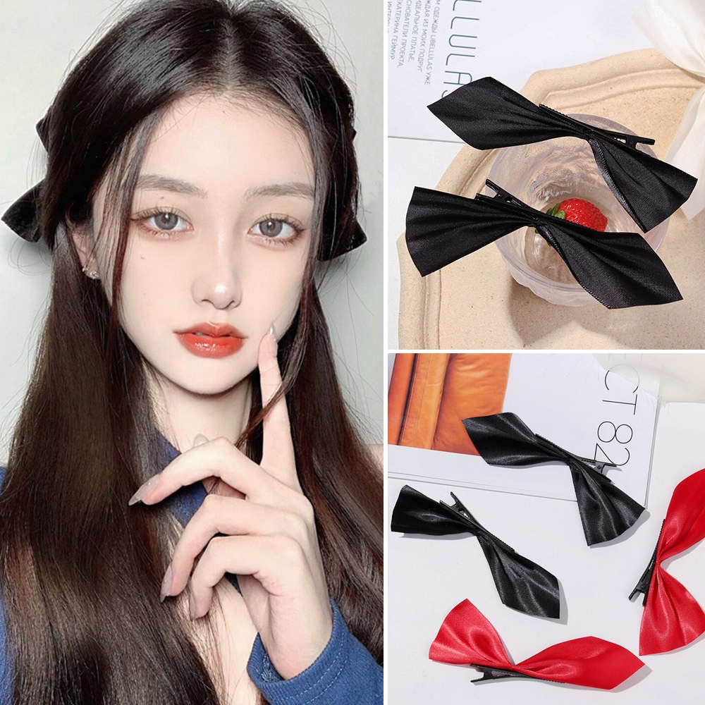 Set 2 kẹp tóc nơ ruy băng nhiều màu phong cách cổ điển sành điệu dành cho nữ