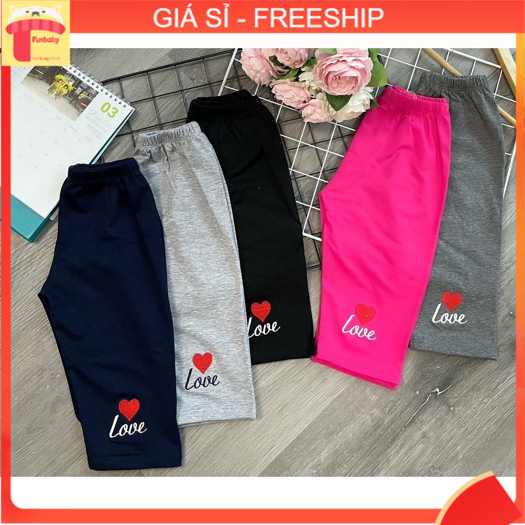Quần legging bé gái 9m-8 tuổi lửng thêu thỏ và trái tim, Quần cotton cho bé co giãn tốt thấm hút mồ hôi