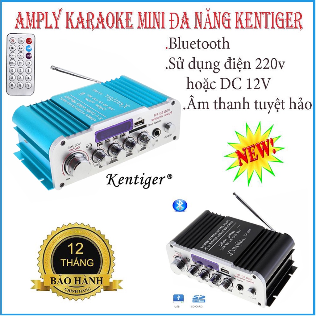 Amly Mini Karaoke Kentiger HY 803 - Ampli Có Bluetooth 12V-220V, Âm Ly Chơi Nhạc Âm Thanh Cực Đỉnh [Bảo Hành 1 Đổi 1]