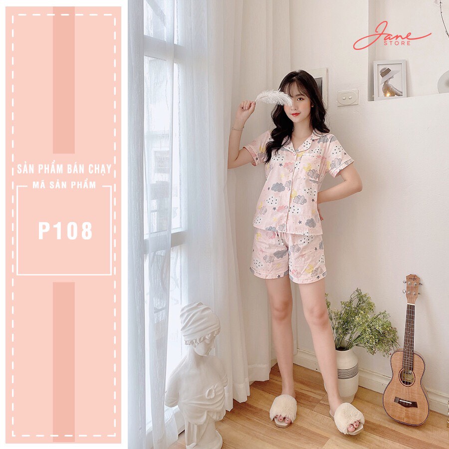 Đồ bộ Pijama- Bộ ngủ áo cộc quần cộc JANE họa tiết dễ thương P4