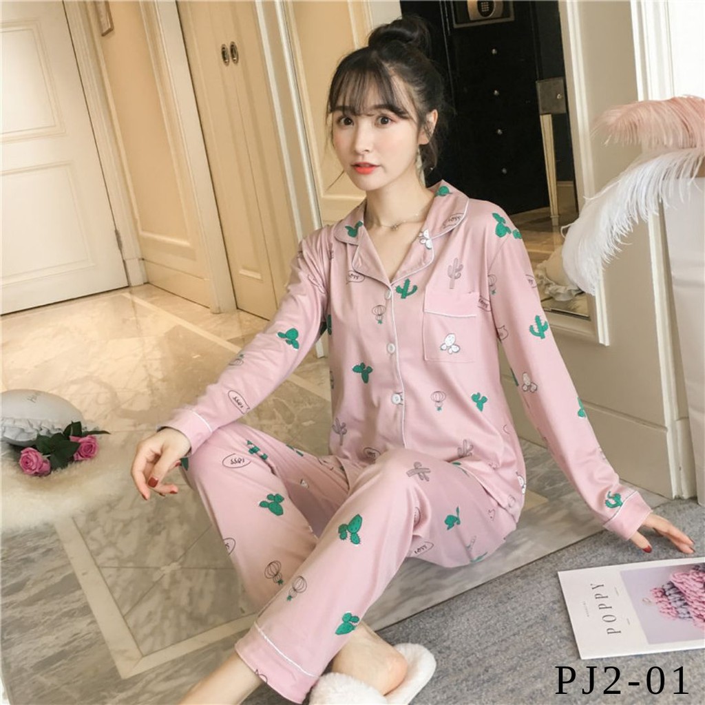 [KHUYẾN MÃI 3 NGÀY] BỘ PIJAMA DÀI TAY COTTON THUN HỌA TIẾT XINH XẮN HÀNG QUẢNG CHÂU CÓ SẴN -Hàng nhập khẩu