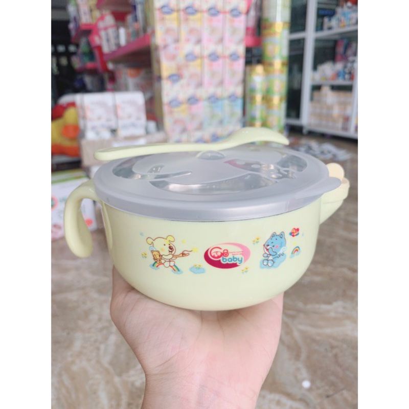 Bát ăn dặm inox có nắp đậy kèm thìa