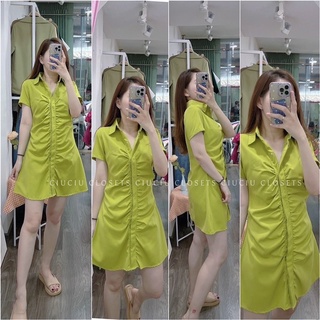 (SHOP Bigsize nữ 50kg đến 90kg ) đầm dáng A cổ sơ mi cài nút