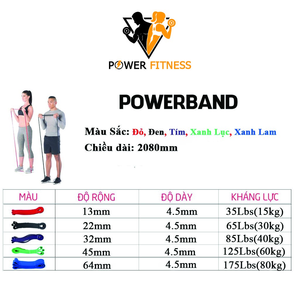 Dây kháng lực nam nữ tập gym dây ngũ sắc power band tập tay Power Fitness A1001