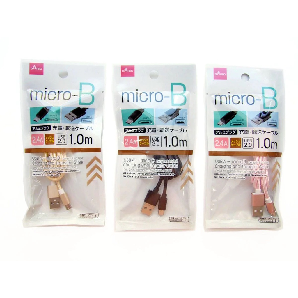 Daiso Dây Sạc Charging And Transfer Cable Microb 1M 2.4A Aluminum Mesh