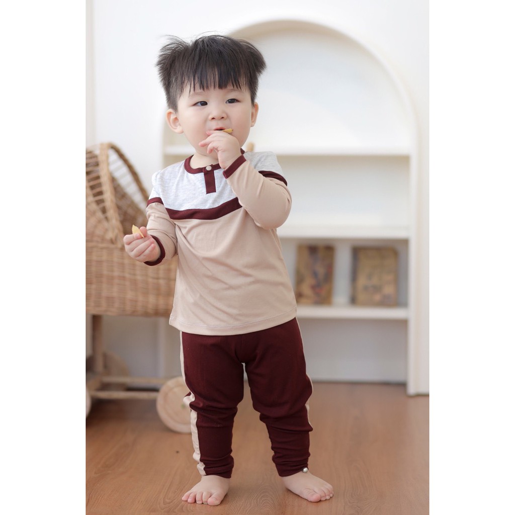 Bộ Dài Tay Thun Lạnh Cổ Trụ Minky Mom Cho Bé Trai Bé Gái, Bộ Thu Đông Cho Bé