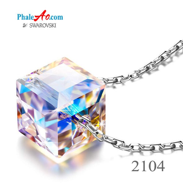 Dây chuyền Swarovski 3 hạt vuông 10, 8, 6ly crystal cube 5601 001AB, bạc 925 - phaleAo