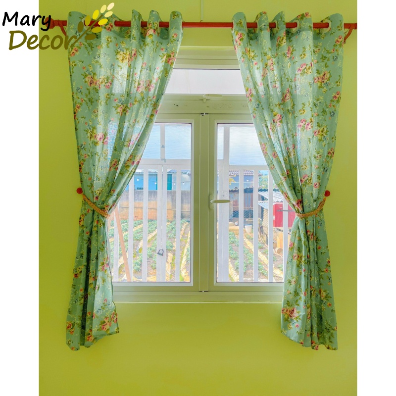 Rèm cửa đẹp cao cấp giá rẻ, mẫu mới nhất hiện nay chống nắng tốt - họa tiết hoa xanh vintage R-K04