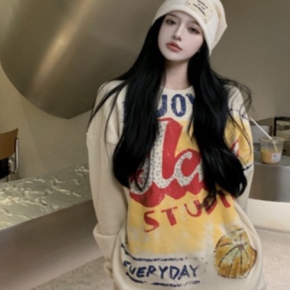 Áo Sweater Cổ Tròn Dáng Rộng In Họa Tiết Graffiti Phong Cách Hàn Quốc | WebRaoVat - webraovat.net.vn