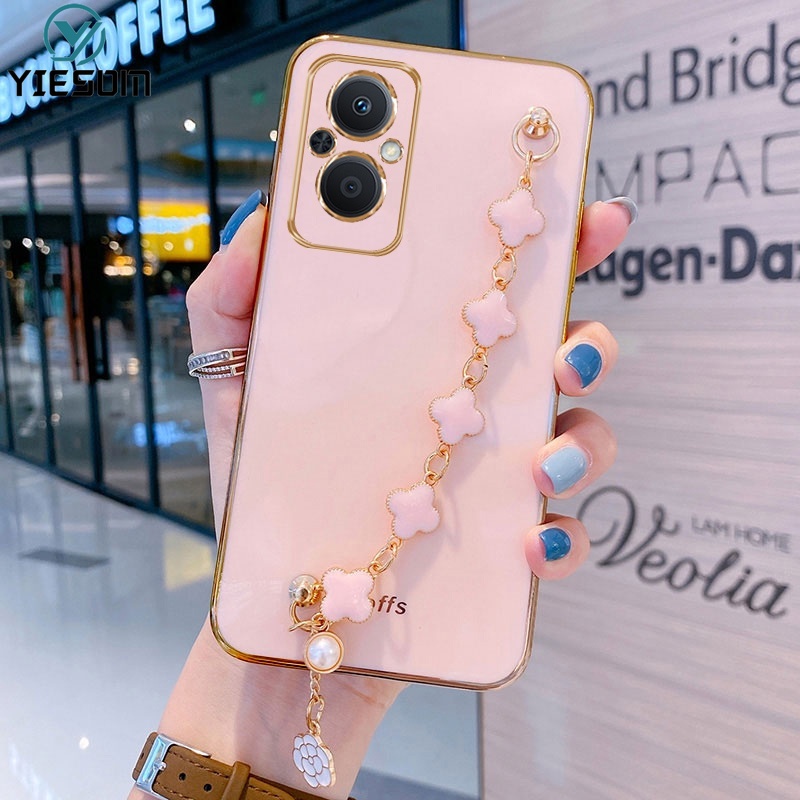 Ốp Điện Thoại Silicon Mềm Họa Tiết Chiếc Lá May Mắn Gắn Dây Đeo Tay Cho OPPO Reno 7Z 7 6 4 5 4G 5G 5F 4F