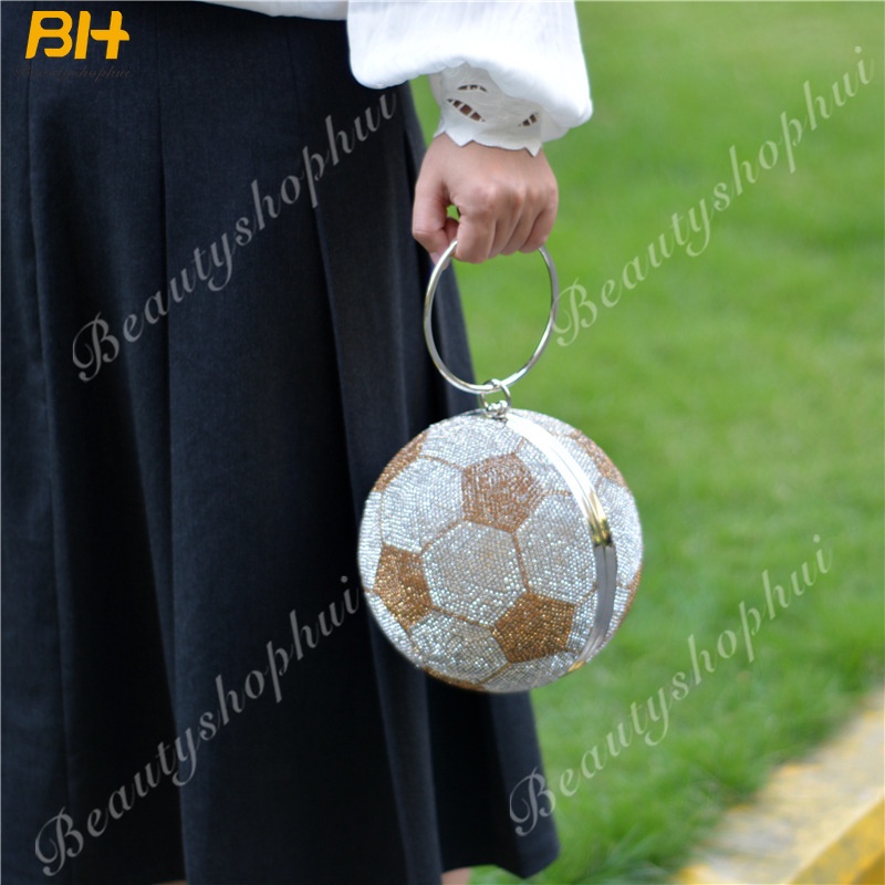 Túi Xách Nhựa Đính Đá Hình Quả Bóng Phối Dây Xích Thời Trang Cho Nữ