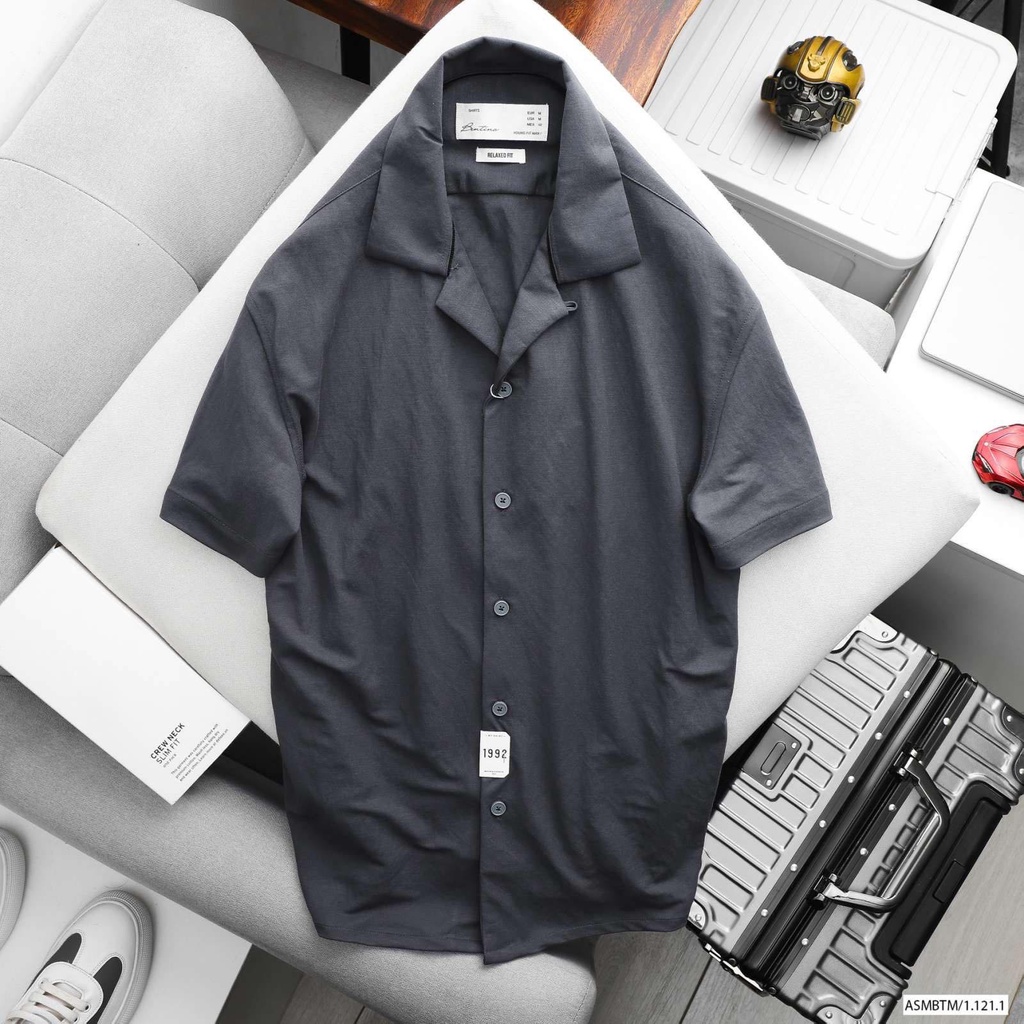 Áo sơ mi nam cổ vest, chất da cá mềm mịn-form rộng thoải mái