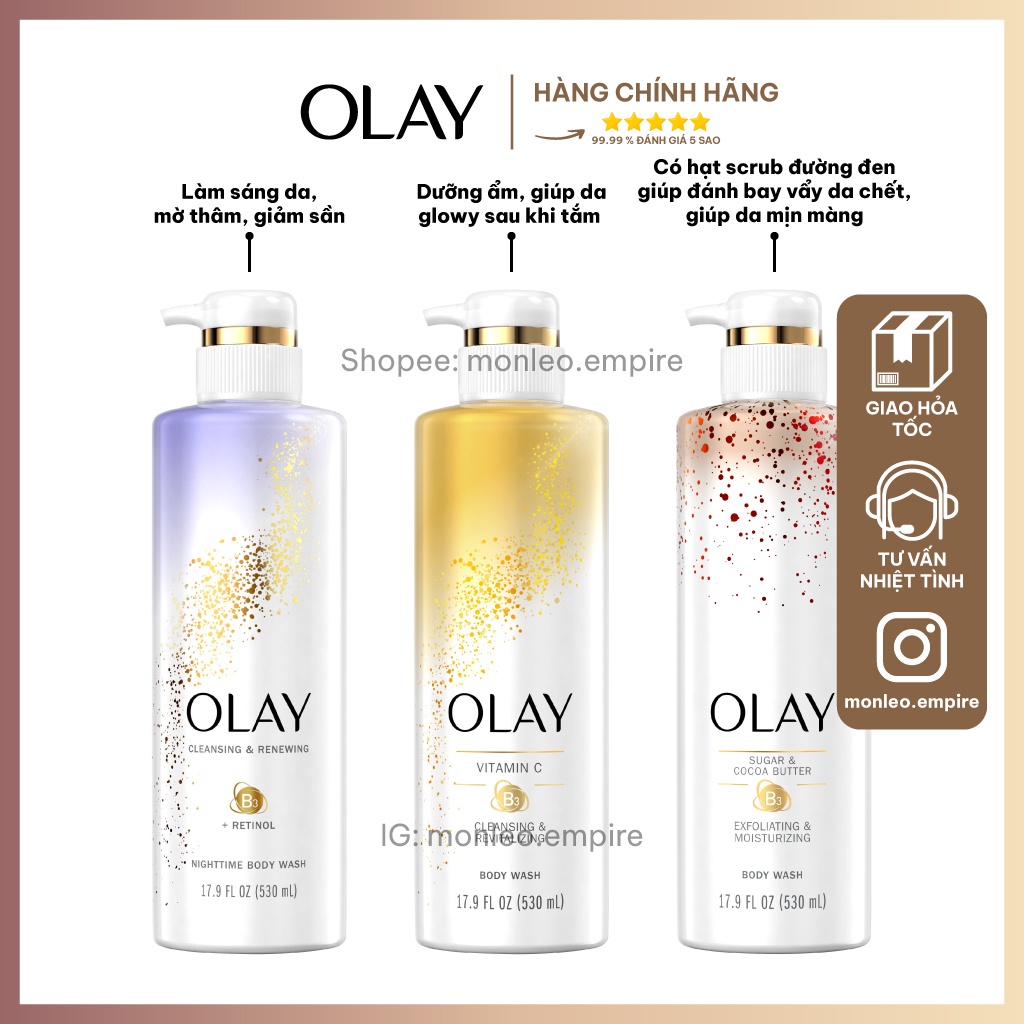 Sữa tắm Olay B3 Retinol/Olay B3 Vitamin C Body Wash 530ml