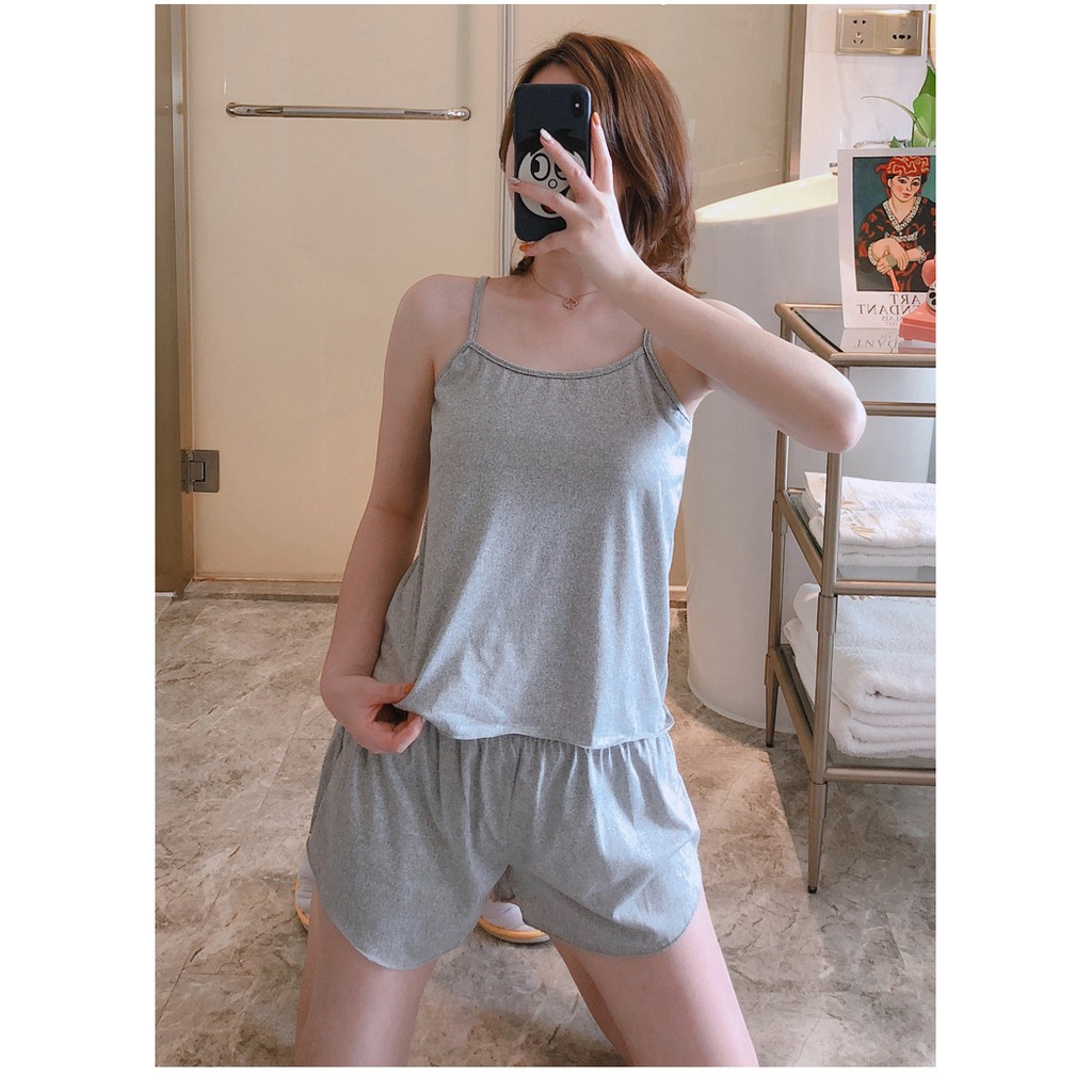 Đồ Bộ Ngủ Quần Đùi Áo 2 Dây Sexy Chất Cotton Co Giãn 4 Chiều Mềm Mát | BigBuy360 - bigbuy360.vn