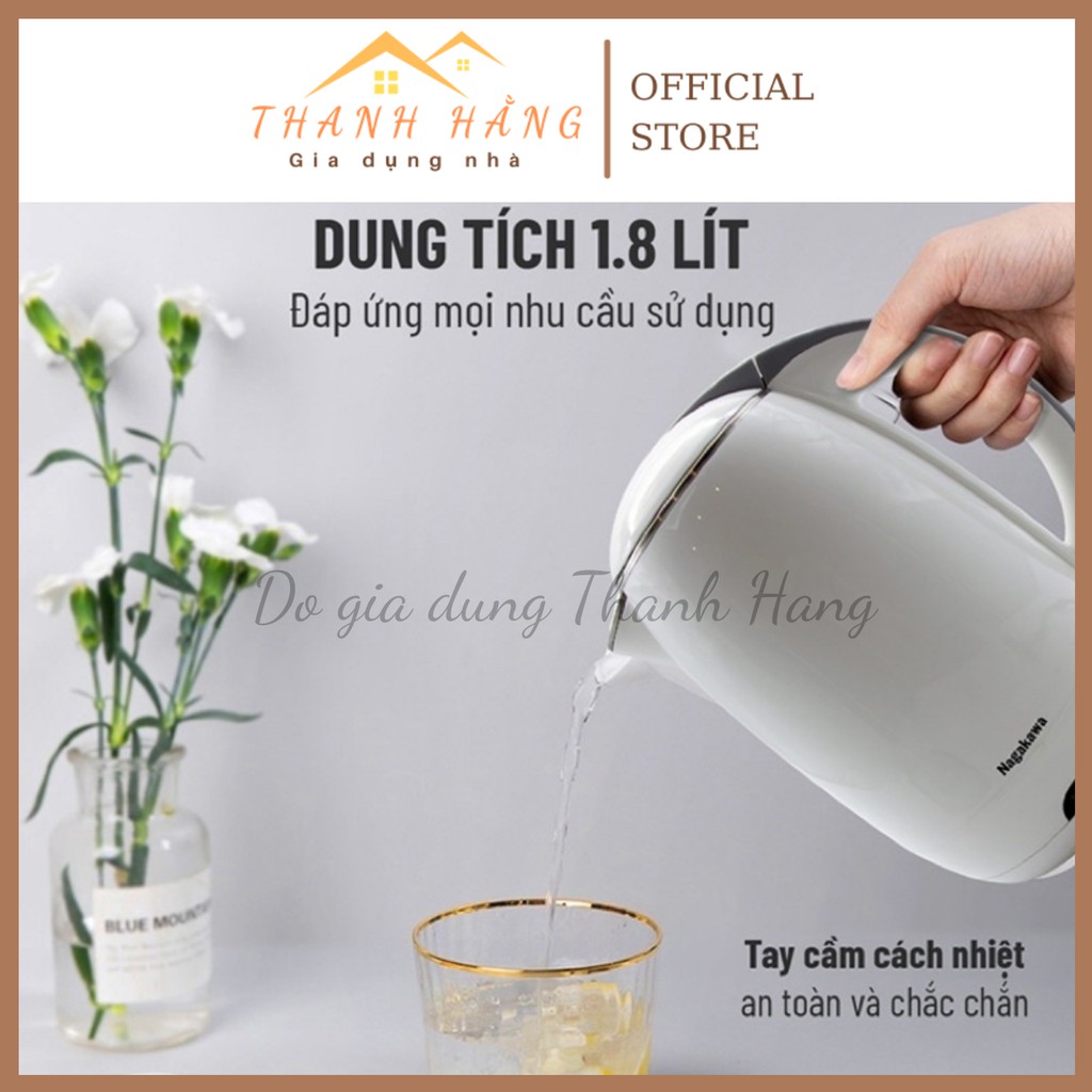 Ấm siêu tốc đun nước nhanh 1.8L NAGAKAWA NAG0314 chính hãng bảo hành 12 tháng ship nhanh hàng chuẩn