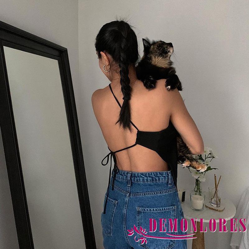 Áo croptop yếm hai dây màu trơn hở lưng thời trang xuân hè cho nữ