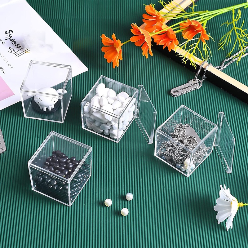 1 Hộp Vuông 5.5cm Bằng Nhựa PS Trong Suốt Có Nắp Đậy Mini Đựng Trang Sức Kẹo Bánh Kẹo Đồ Ăn Vặt Để Bàn