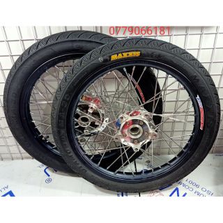 BỘ BÁNH CĂM GẮN VỪA EXCITER 150 FULL VỎ RUỘT MAXXIS NIỀNG YOKO THÁI ĐEN ĐÙM MẠ CROM