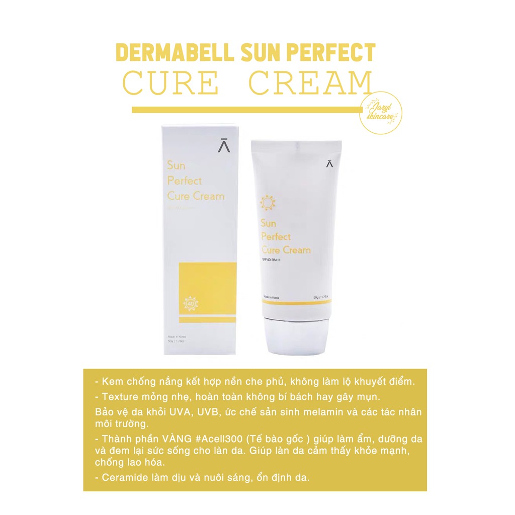 (Mẫu mới 2020) Kem chống nắng Dermabell SUN PERFECT CURE CREAM (SPF 40)