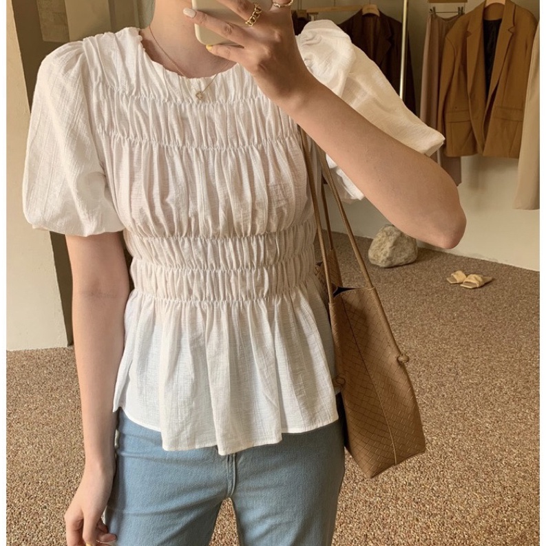 [Mã FAMARAL1 giảm 10K đơn 50K] Áo thun nữ kiểu bo chun • 2ENDSHOP | BigBuy360 - bigbuy360.vn