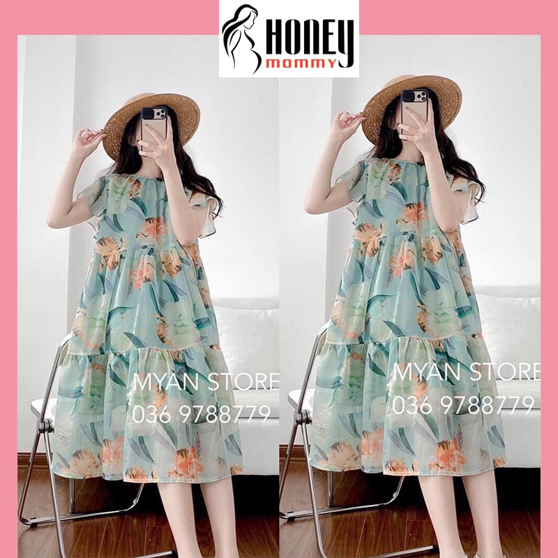 ₪℗❀Váy Bầu Voan Dáng Suông Xòe Tay Cánh Tiên Xinh Xắn Đi Chơi Dự Tiệc Đầm Biến HD2867 Honey Mommy
