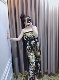 JUMPSUIT HOA ỐNG NHÚN BO