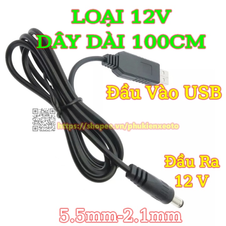 Dây Cáp Chuyển Đổi USB 5V Sang 5V 12V Đầu 2.1*5.5mm