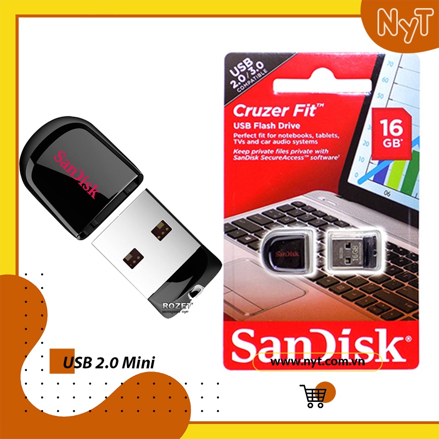 USB 2.0 SANDISK 4Gb, 8Gb,16Gb,32Gb Cruzer Fit mini - Bảo Hành 1 Năm Chính Hãng