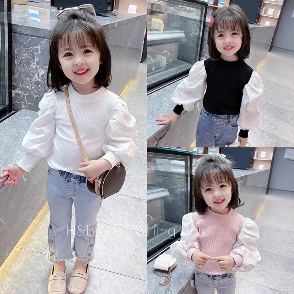 Bộ tăm mix quần jean 3 khuy bé gái