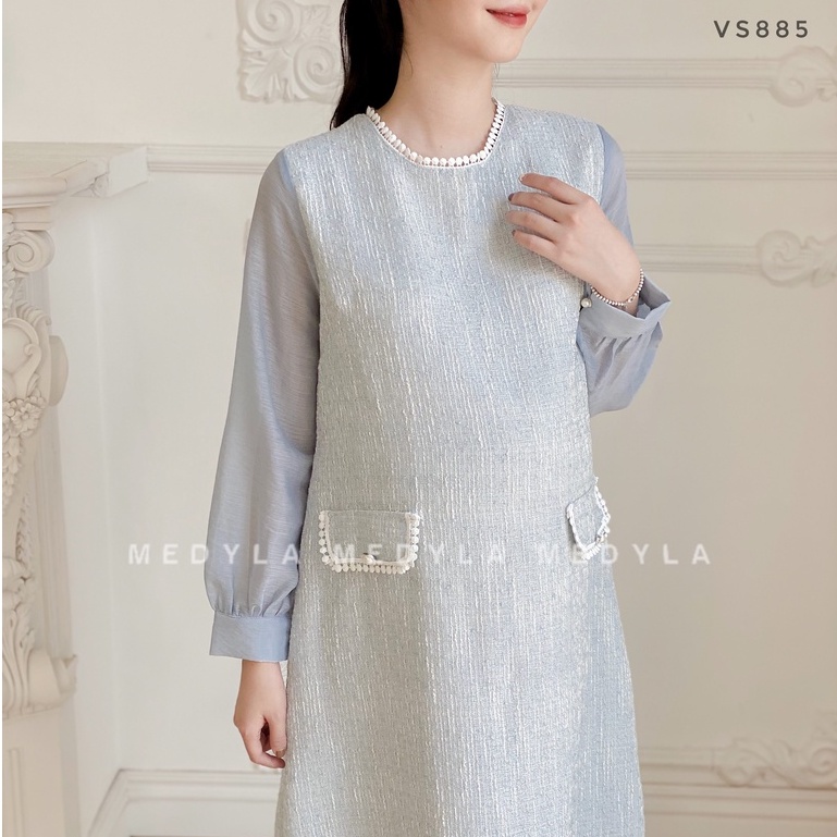 MEDYLA - Đầm bầu dự tiệc thu đông xinh 2 lớp dạ tex lót lụa - VS885