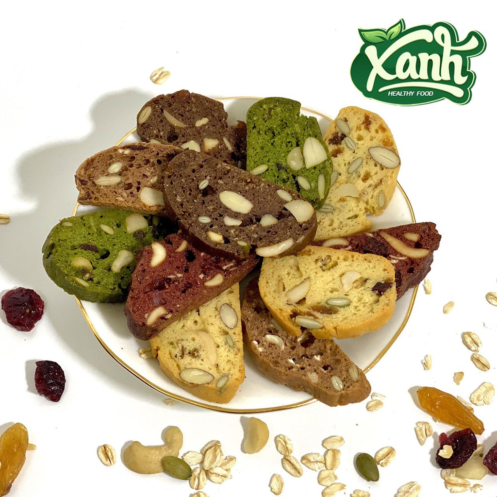 Bánh Biscotti ăn kiêng Mix 5 vị, giảm cân nguyên cám 100%, Không Đường - Túi 500 Gr | BigBuy360 - bigbuy360.vn