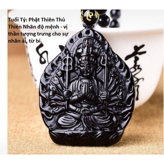 Dây chuyền Quan âm nghìn mắt đá Obsidian bảo trợ cho tuổi Tý-DC68