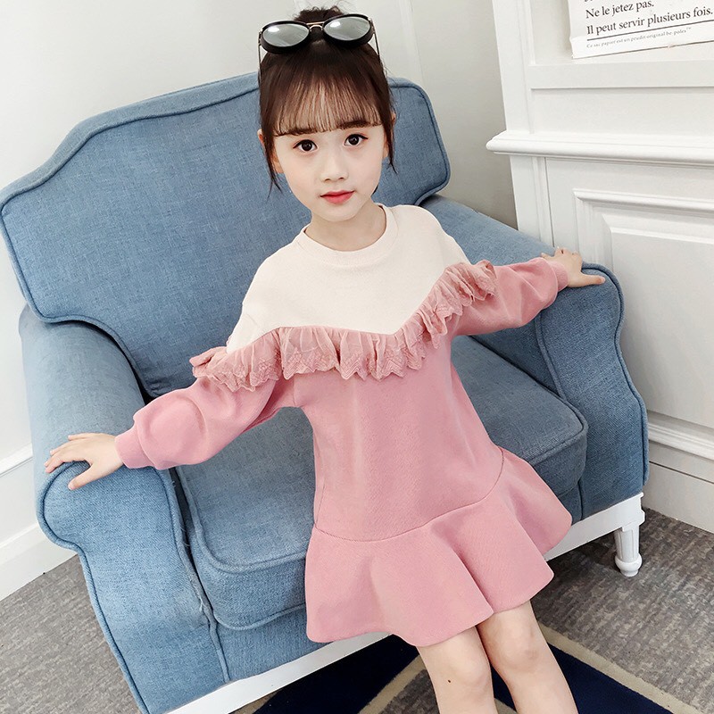 Váy len tua rua cho bé gái Đầm xòe xinh xắn full size BEESHOP D21023
