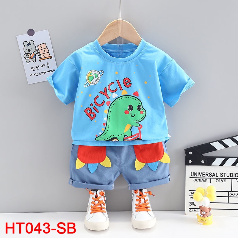 0 - Sale Off - Bộ bé trai mùa hè cotton thoáng mát, in hình khủng long dễ thương - HT043
