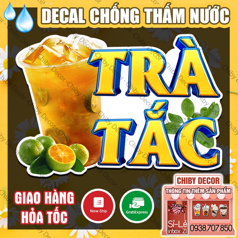 Tranh Dán Tường Trà Tắc 🌈 Decal Dán Tường Trang Trí Quán Trà Sữa, Cà Phê - Sticker Chống Thấm Nước, Chống Nắng, Cắt Sẵn