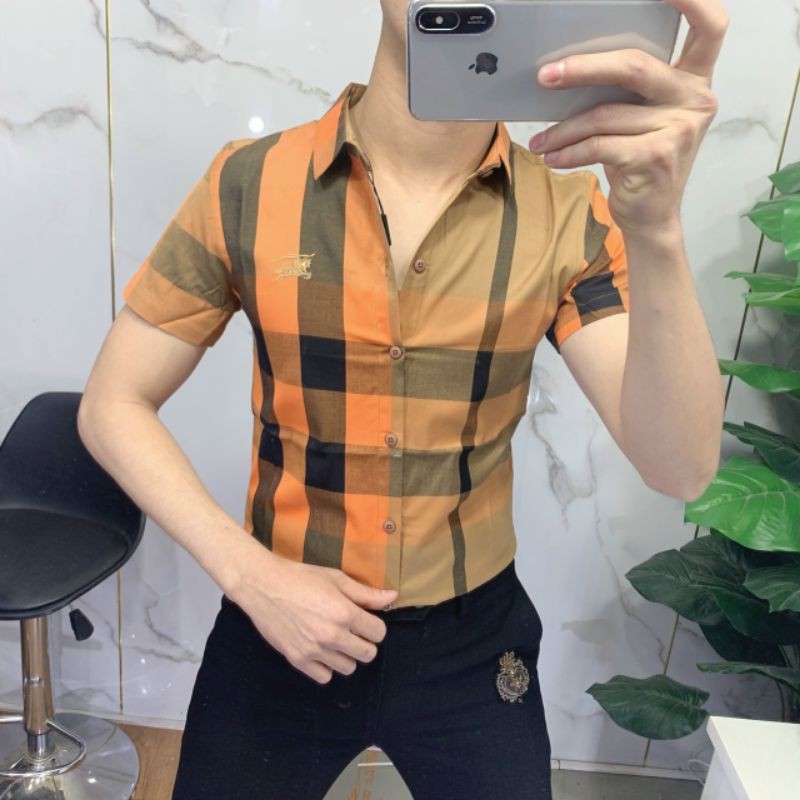 Áo sơ mi nam tay ngắn BBR kẻ nhiều màu caro chất liệu cotton thoáng mát