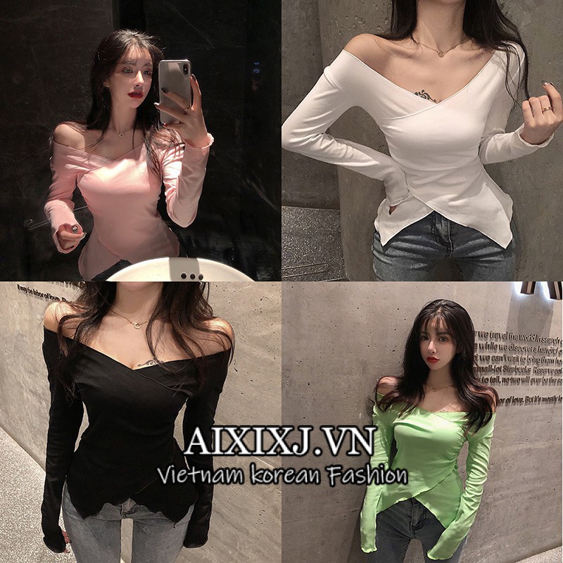 Áo Thun Tay Dài Cổ Chữ V Kiểu Dáng Xinh Xắn Cho Nữ
