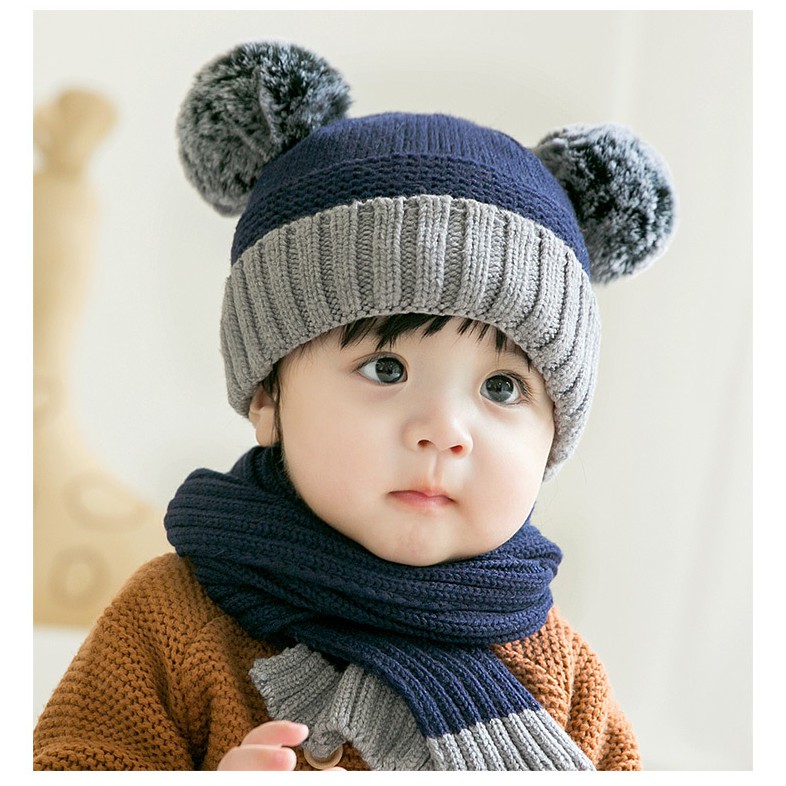 Combo Mũ len kèm khăn quàng siêu ấm cho bé