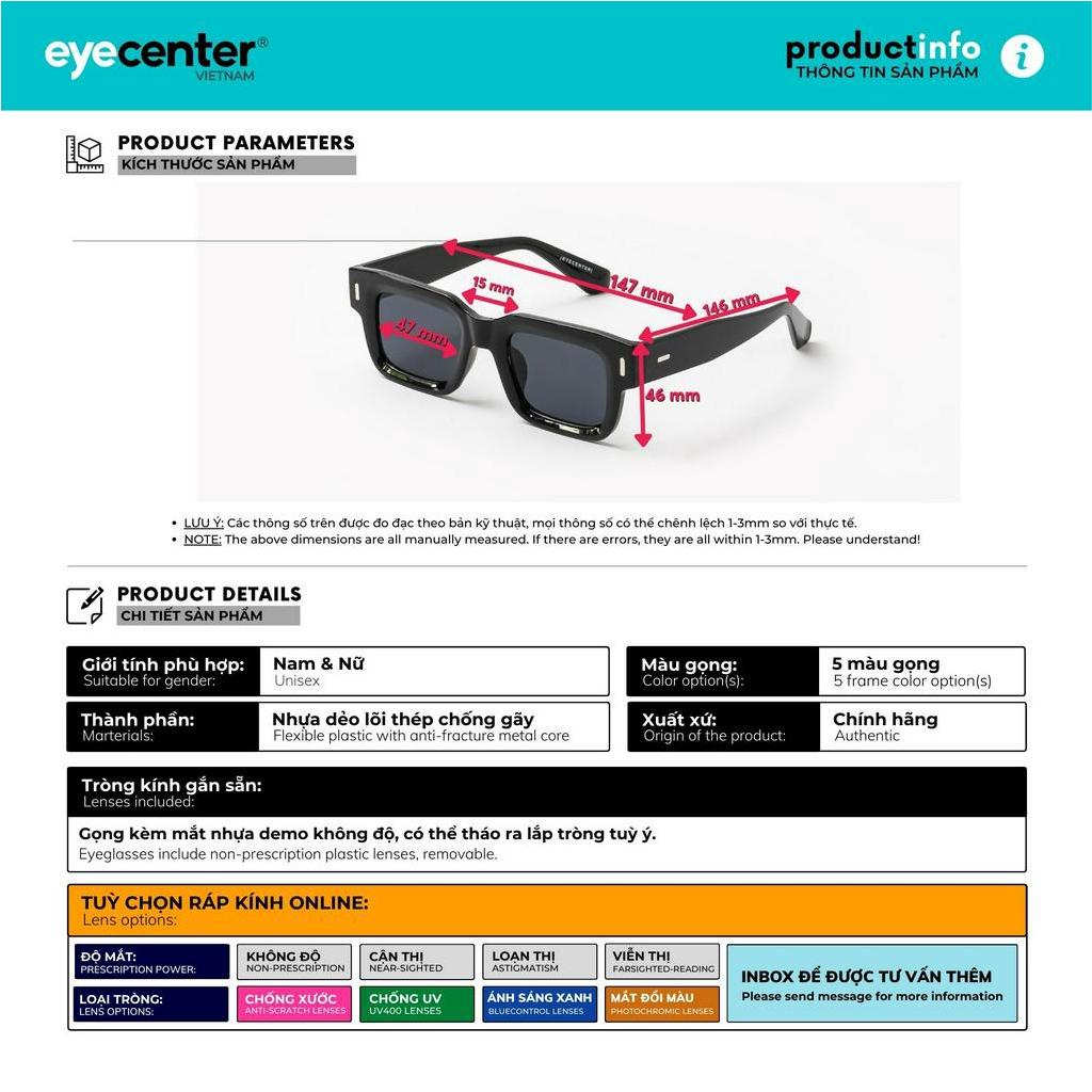 Kính mát nam nữ chính hãng EYECENTER S53S nhựa dẻo nhập khẩu by Eye Center Vietnam