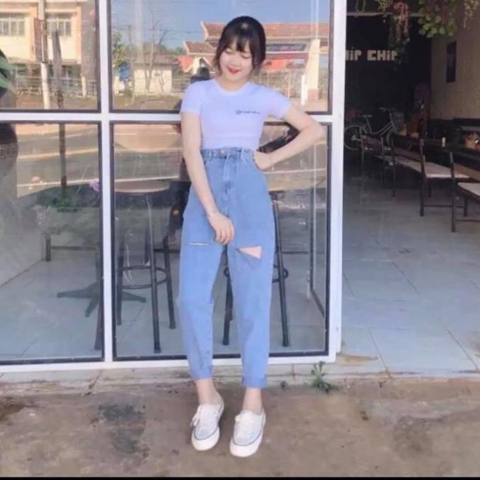 ( ẢNH THẬT) QUẦN BAGGY JEAN , QUẦN BÒ CẠP CHUN RÁCH 2 GỐI KIỂU MỚI THỜI TRANG HÀN QUỐC, AMELIA * / -