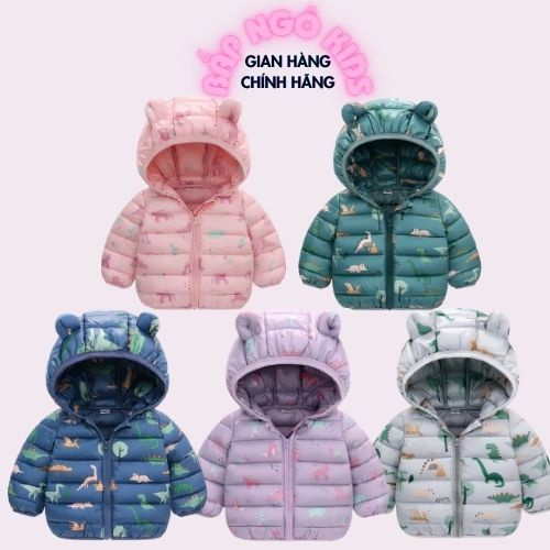 Áo khoác trẻ em, áo phao cho bé siêu nhẹ mũ tai gấu dễ thương cho bé trai và bé gái Bắp Ngô Kids size từ 8-20kg