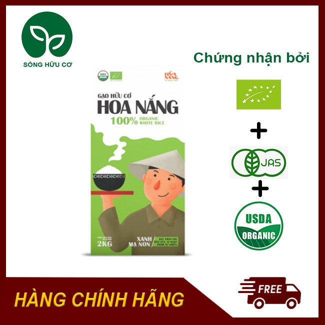 Gạo Hữu Cơ Hoa Nắng Xanh Mạ Non - Hạt thon dài, dẻo vừa, vị ngọt, thơm tự nhiên (ORGANIC RICE - USDA &amp; EU) Date 2022