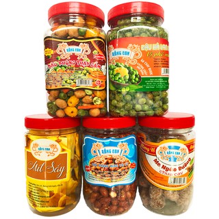 Combo 5 Hủ MIX: Mít A Sấy Giòn 100g + Me Xí Muội 220g + Đậu Phộng Tỏi Ớt 210g + Hà Lan Phô Mai 220g + Đậu Thập Cẩm 220g