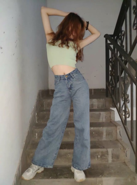 [ sẵn ] Quần bò ống rộng retro / quần jeans dài culottes ulzzang lưng cao chân ...