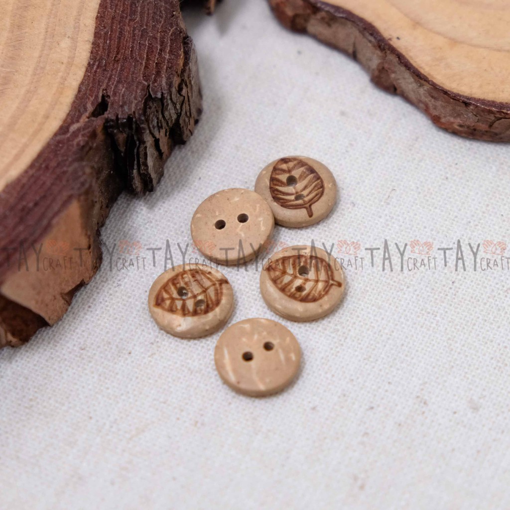 Set 5 khuy gỗ, nút dừa làm đồ handmade, trang trí quần áo