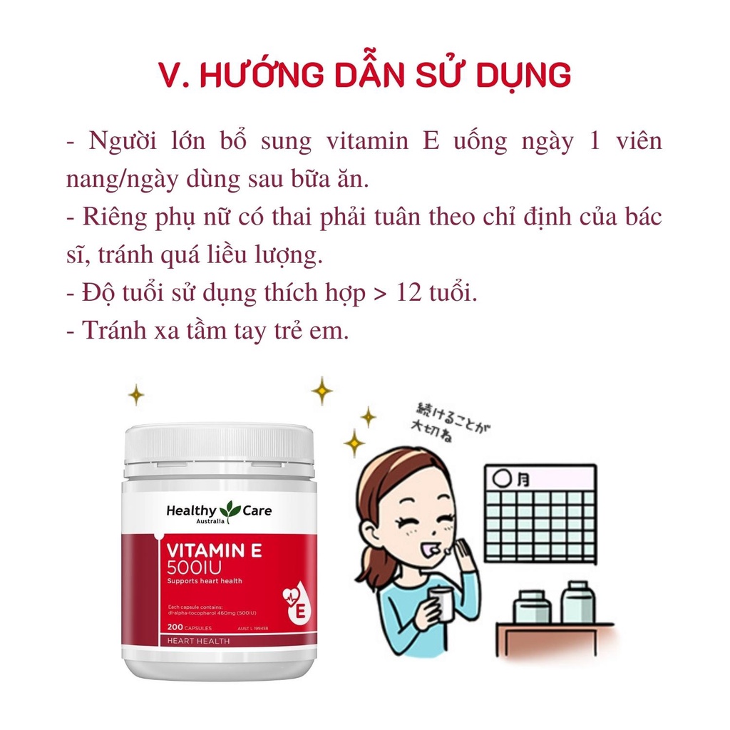 Viên uống Vitamin E Healthy Care 500IU hộp 200 viên Úc - Sản phẩm chính hãng