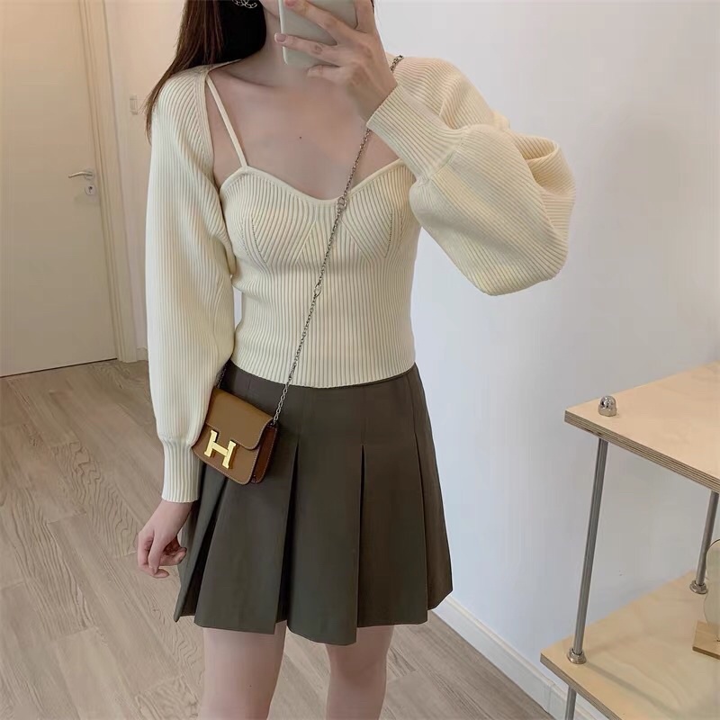 Set cardigan và áo dây cúp ngực len dày cao cấp