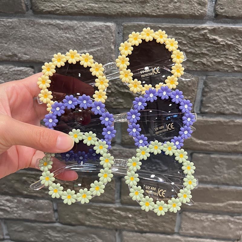 Kính Mát Gọng Tròn Chống Tia UV Họa Tiết Hoa Thời Trang Cho Nữ